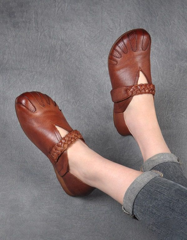 Handgemachte Weiche Retro-flache Damenschuhe