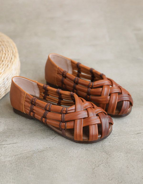 Handgewebte Retro-sandalen Aus Leder