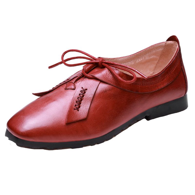 Herbst Retro Leder Square Head Handgemachte Flats Im Britischen Stil | Geschenk Schuhe