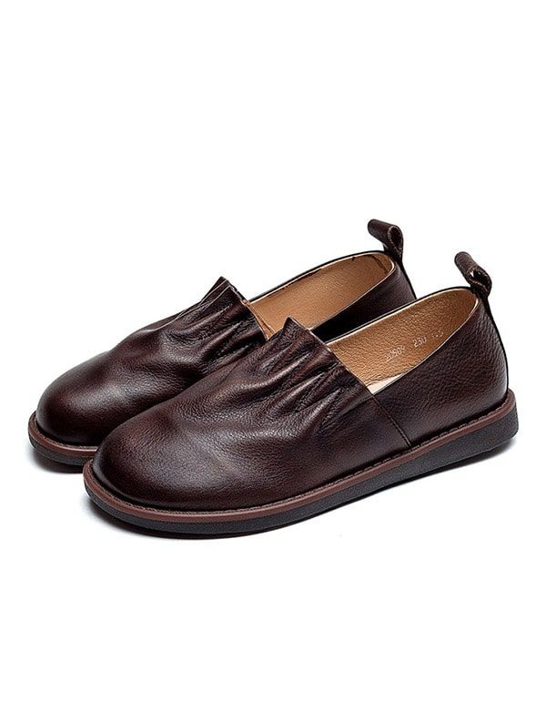 Herbstliche Komfort-flats Aus Plissiertem Leder Mit Rundem Kopf