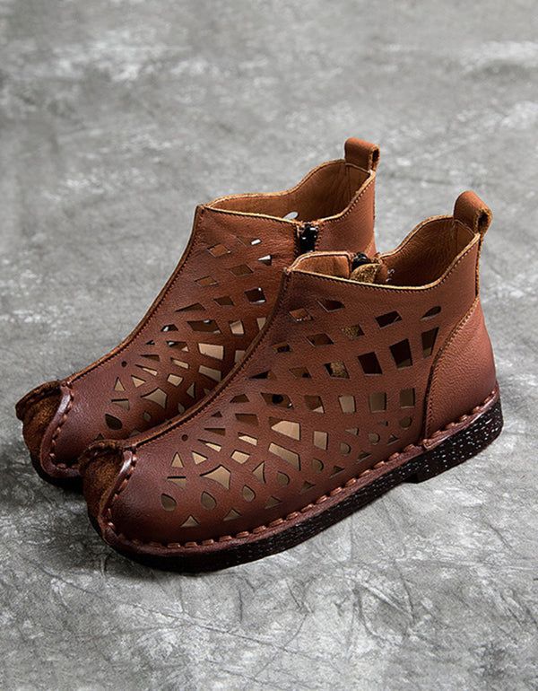 Hohle Sommerstiefel Aus Weichem Retro-leder