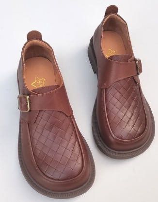 Leder-loafer Im Retro-stil Mit Breiter Kopfschnalle