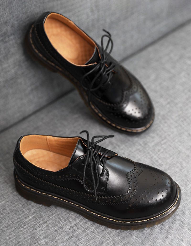 Leder-oxford-schuhe Im Britischen Stil Mit Dickem Absatz