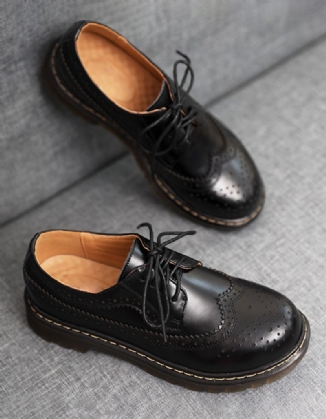 Leder-oxford-schuhe Im Britischen Stil Mit Dickem Absatz