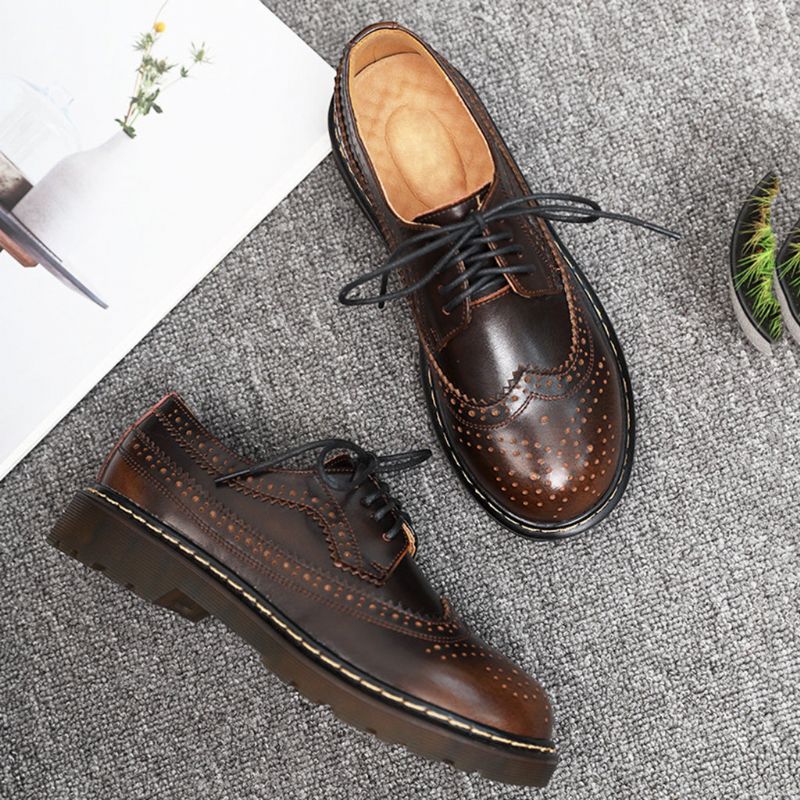 Leder-oxford-schuhe Im Britischen Stil Mit Dickem Absatz