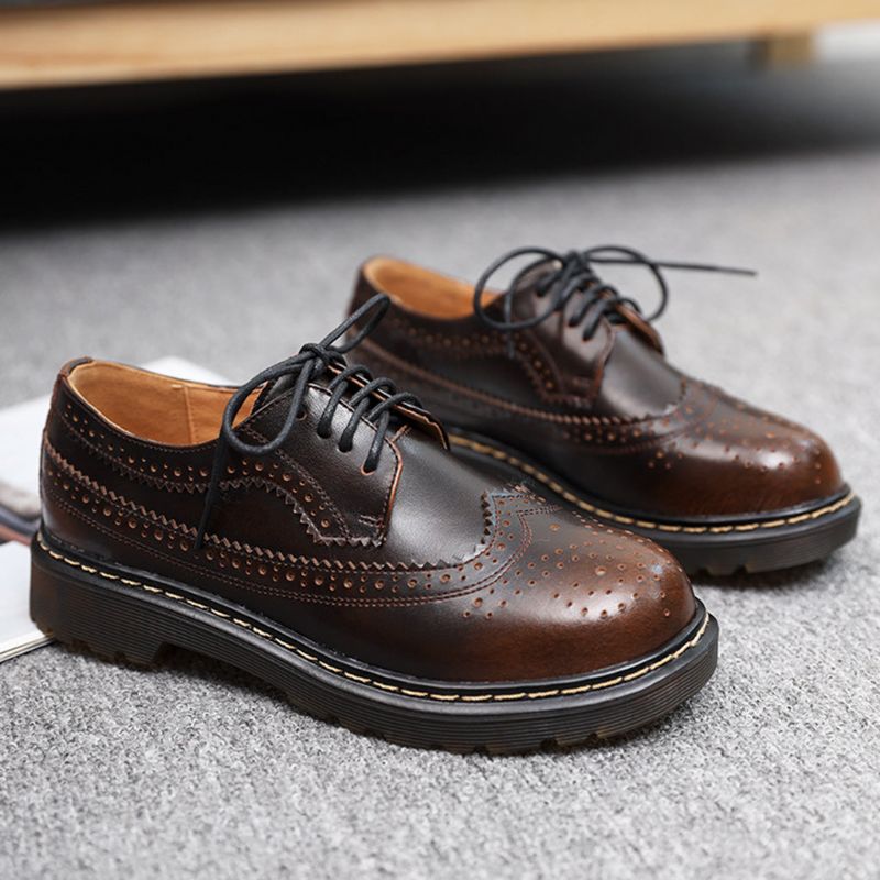 Leder-oxford-schuhe Im Britischen Stil Mit Dickem Absatz