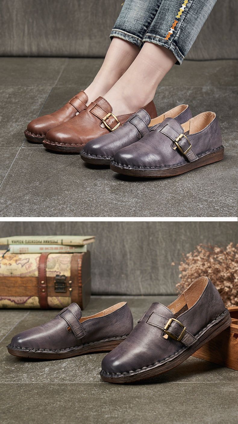 Retro Damenschuhe Mit Gürtelschnalle Und Weichem Boden