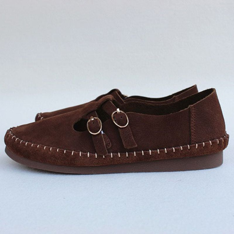 Retro-flats Aus Leder Mit Schnalle | Geschenk Schuhe