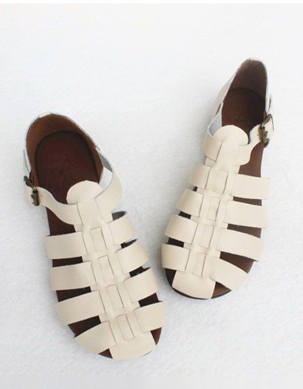 Retro-leder-sandalen Mit Geschlossener Zehenpartie