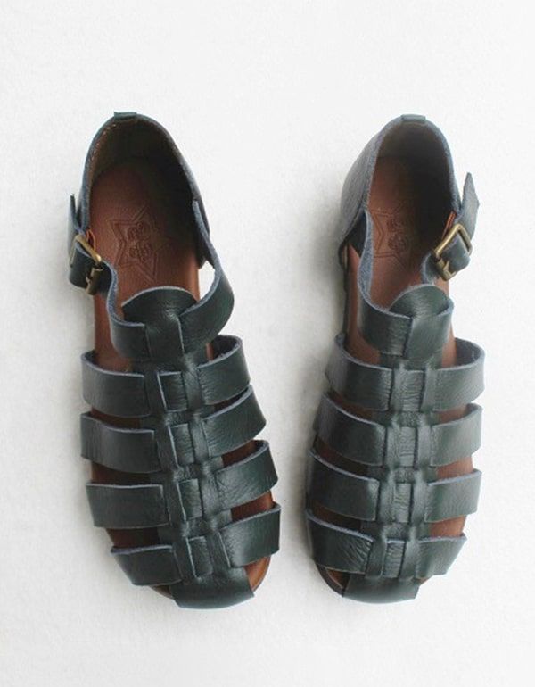 Retro-leder-sandalen Mit Geschlossener Zehenpartie