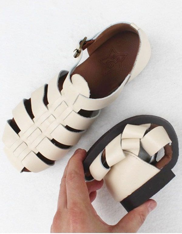 Retro-leder-sandalen Mit Geschlossener Zehenpartie