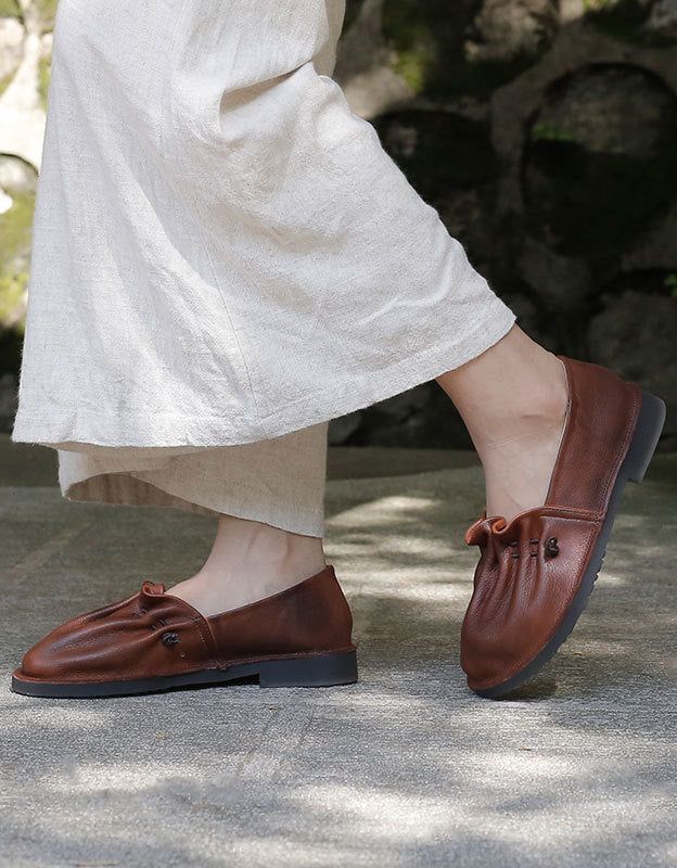 Retro-leder-weiche Frauen-frühlings-flache Schuhe