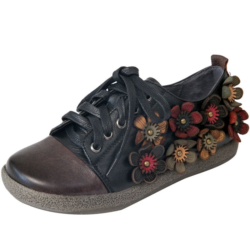 Schnüren Sie Oben Frauen-retro Blumen-niedliche Schuhe