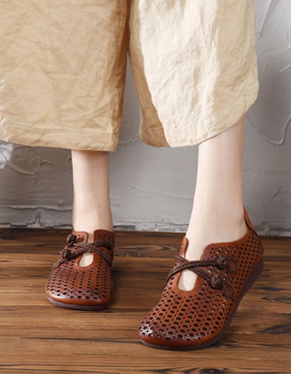 Sommer Frühling Retro Leder Flats Atmungsaktiv