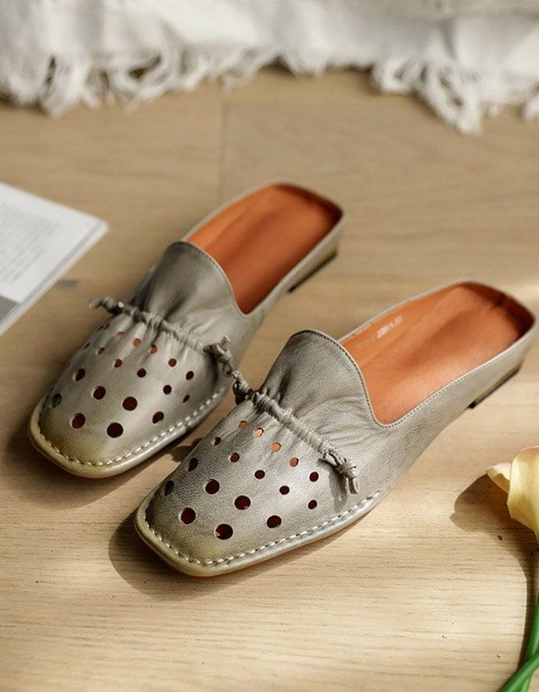 Sommerliche Retro-slipper Aus Weichem Leder Für Damen