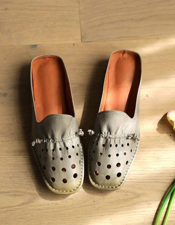 Sommerliche Retro-slipper Aus Weichem Leder Für Damen