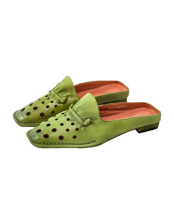 Sommerliche Retro-slipper Aus Weichem Leder Für Damen