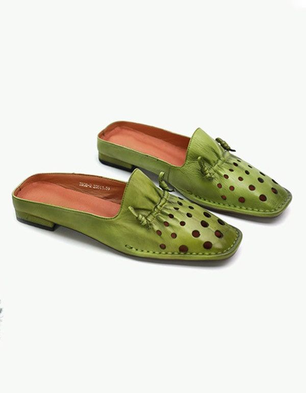 Sommerliche Retro-slipper Aus Weichem Leder Für Damen