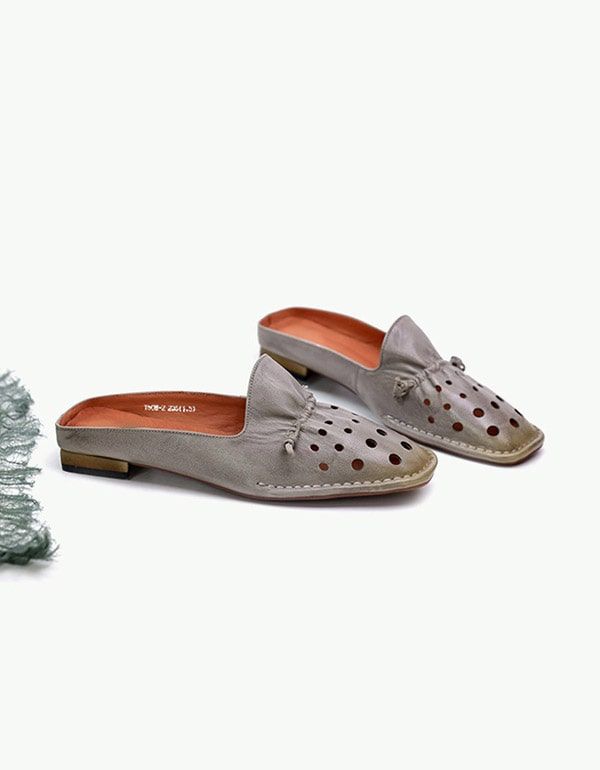 Sommerliche Retro-slipper Aus Weichem Leder Für Damen