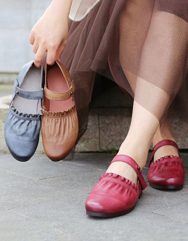 Spitze Handgefertigte Retro-lederschuhe Für Damen