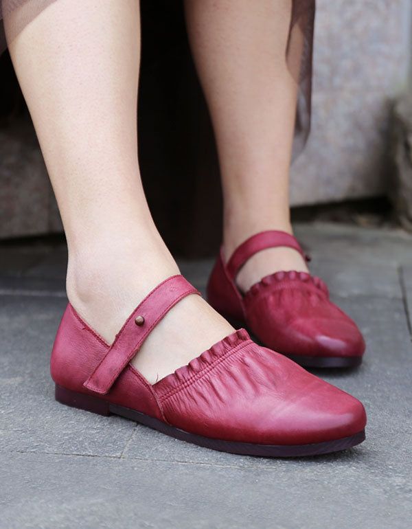 Spitze Handgefertigte Retro-lederschuhe Für Damen