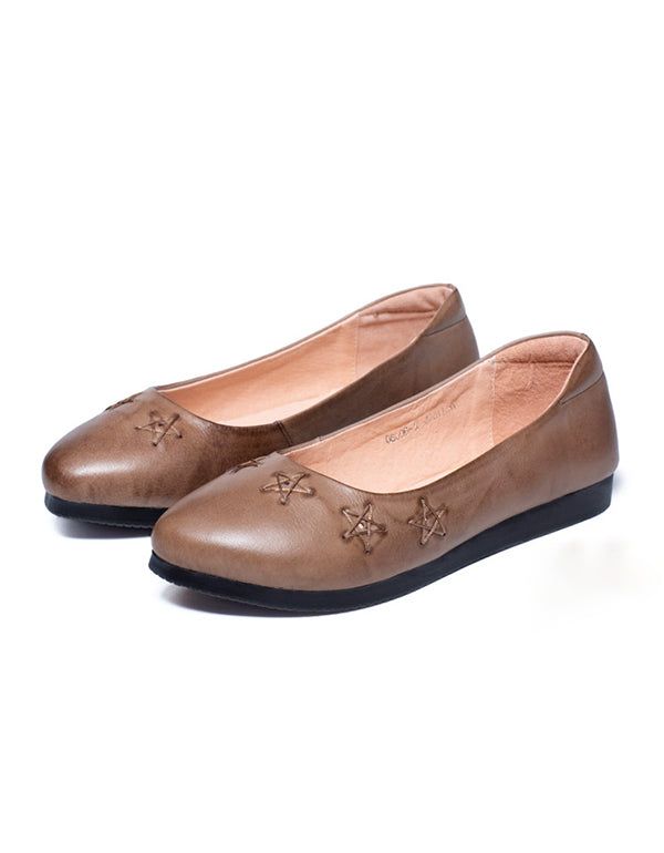 Spring Retro Leder Flats Handgemachte Spitze Pumps