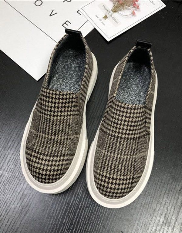 Spring Round Head Plaid Casual Sneakers Mit Flachem Absatz