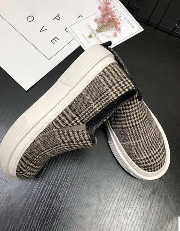 Spring Round Head Plaid Casual Sneakers Mit Flachem Absatz