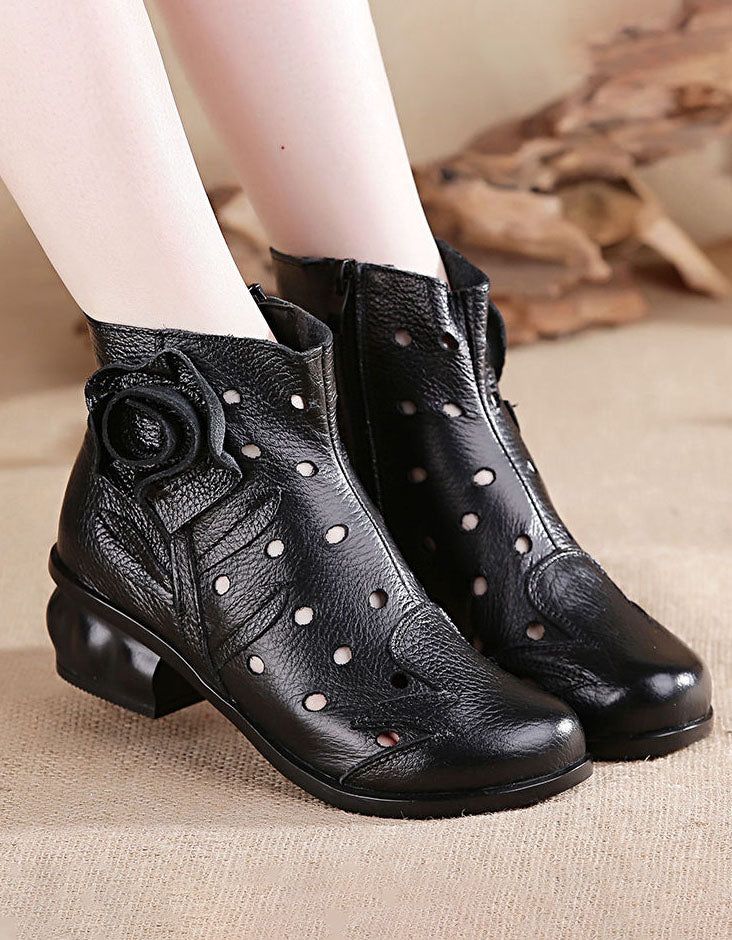 Ankle Chunky Bootie Mit Blume Im Ethno-stil