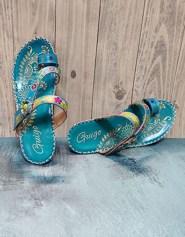 Flip-flops Rindsleder Ethno Schuhe Handmade Floral