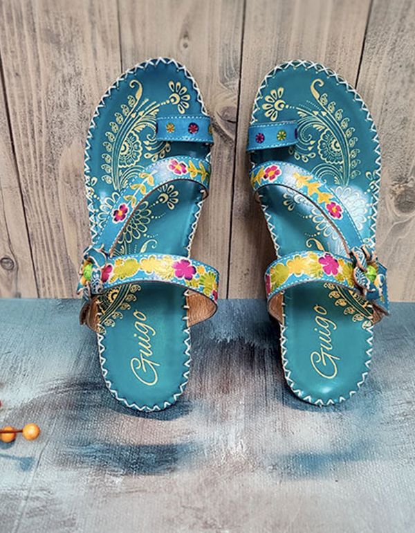 Flip-flops Rindsleder Ethno Schuhe Handmade Floral