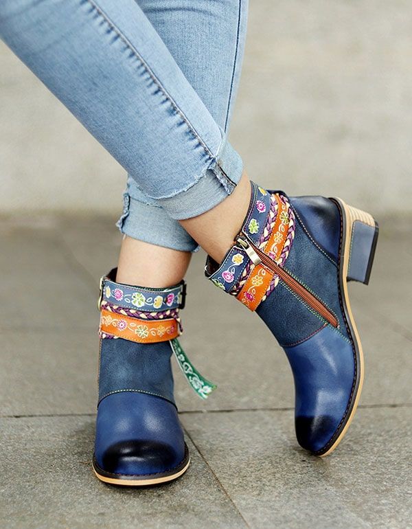 Vintage Fashion Ethno Style Buckle Ankle Boots