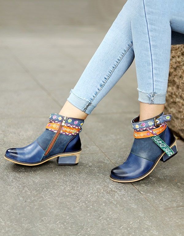 Vintage Fashion Ethno Style Buckle Ankle Boots