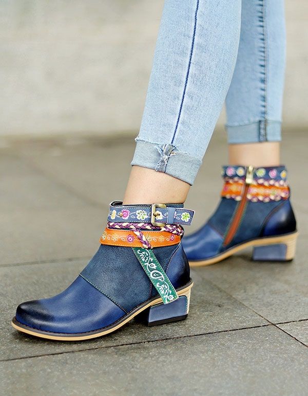 Vintage Fashion Ethno Style Buckle Ankle Boots