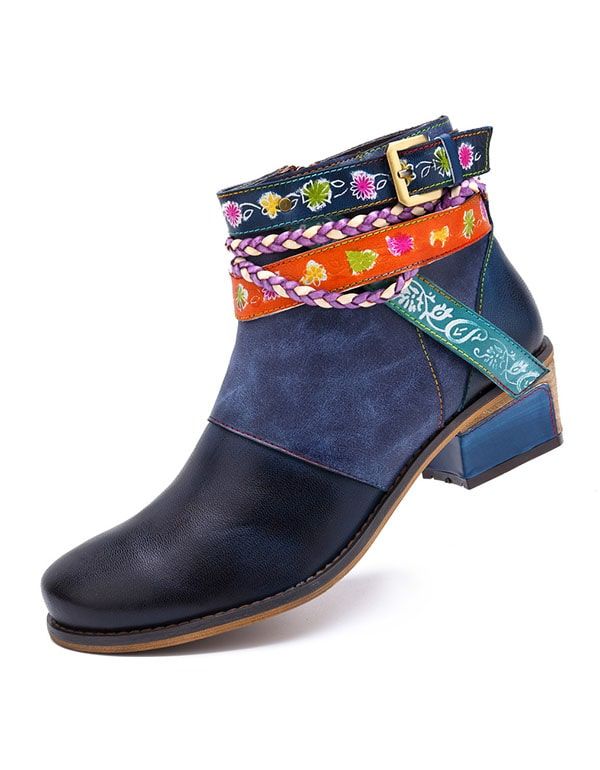 Vintage Fashion Ethno Style Buckle Ankle Boots