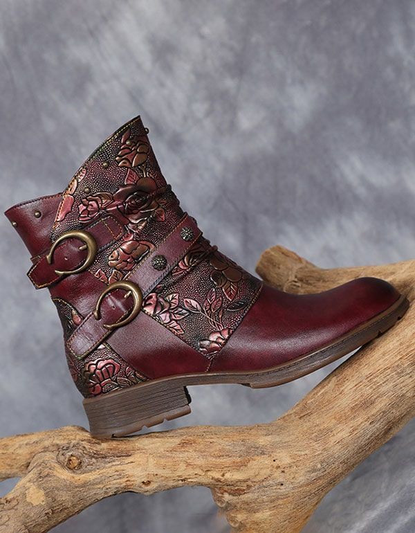 Vintage Handgefertigte Ankle Boots Mit Prägung