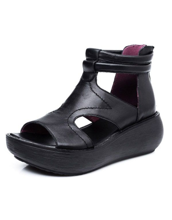 2022 Retro-sommer-keilsandalen Aus Leder