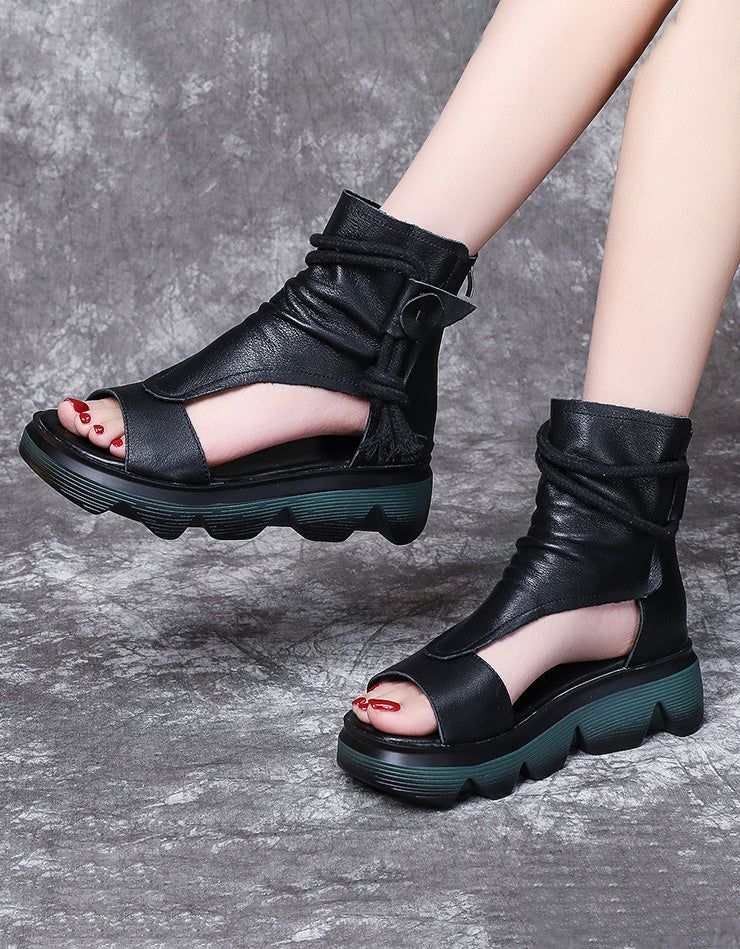 Ankle Lace-up Open Toe Retro Sandalen Stiefel