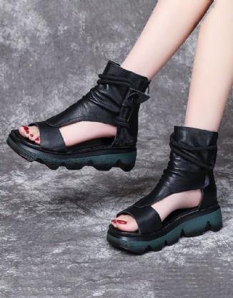 Ankle Lace-up Open Toe Retro Sandalen Stiefel