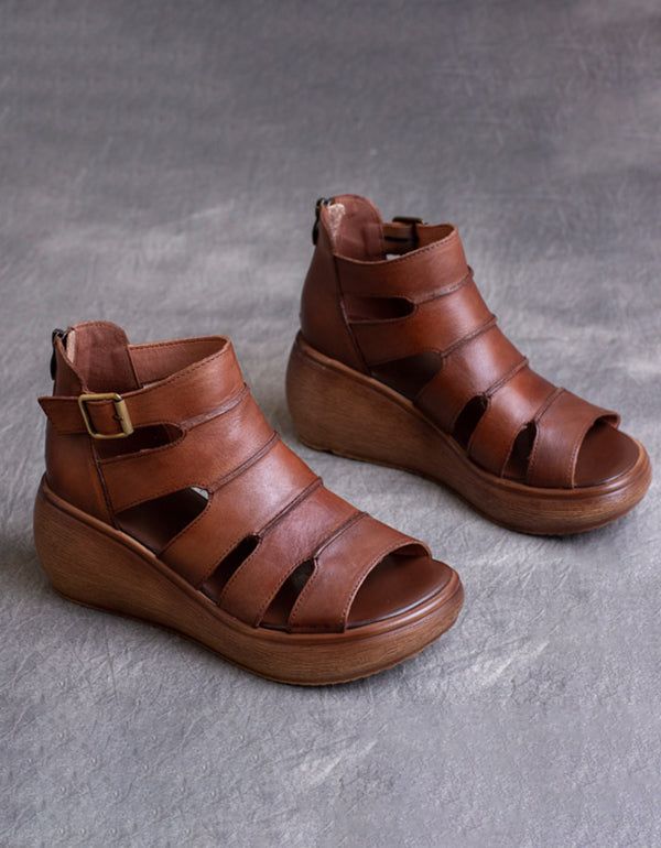 Damen-retro-leder-knöchelriemen-sandalen