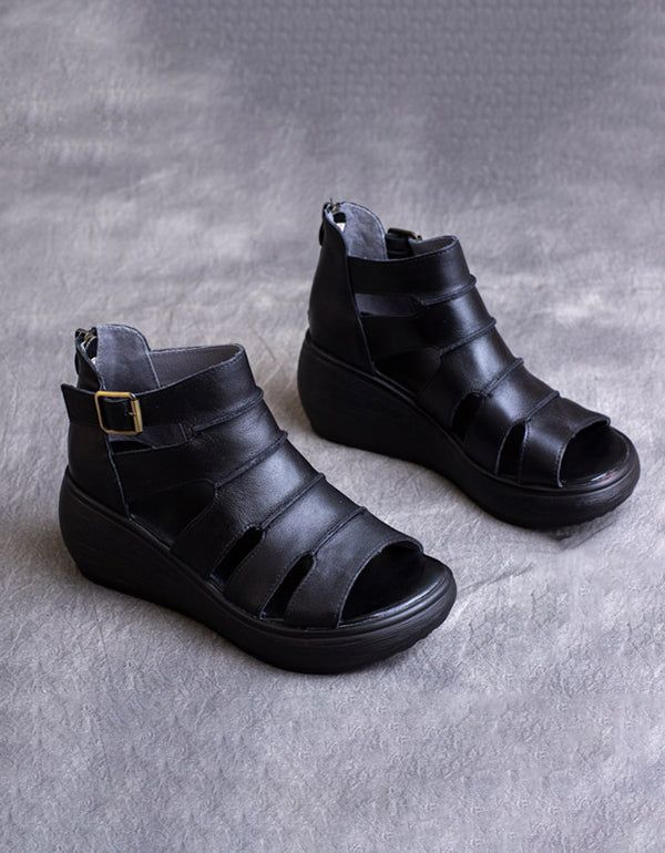 Damen-retro-leder-knöchelriemen-sandalen