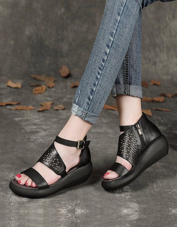 Damen-sommersandalen Mit Keilabsatz Und Knöchelriemchen