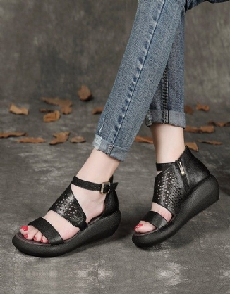 Damen-sommersandalen Mit Keilabsatz Und Knöchelriemchen