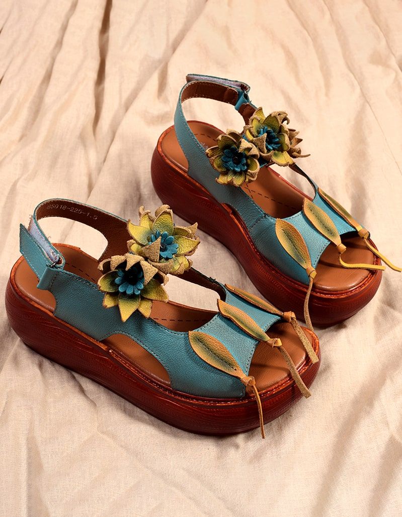 Flower Retro Leather Color Matching Strandsandalen