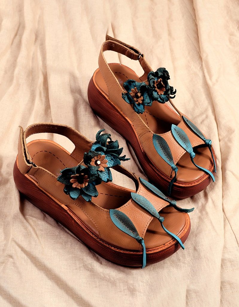 Flower Retro Leather Color Matching Strandsandalen