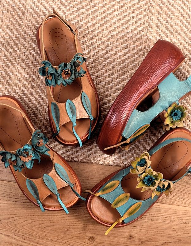 Flower Retro Leather Color Matching Strandsandalen