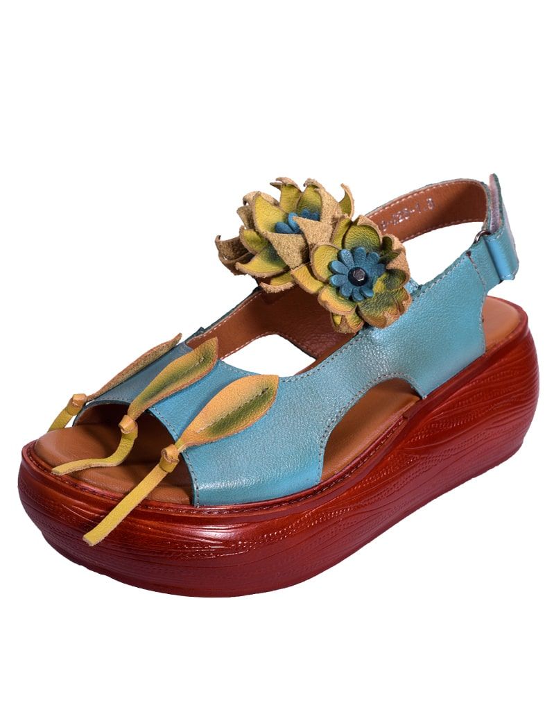 Flower Retro Leather Color Matching Strandsandalen