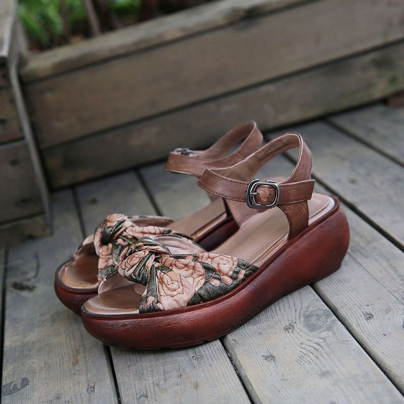 Frauen Retro-leder-sommer-plateau-sandalen