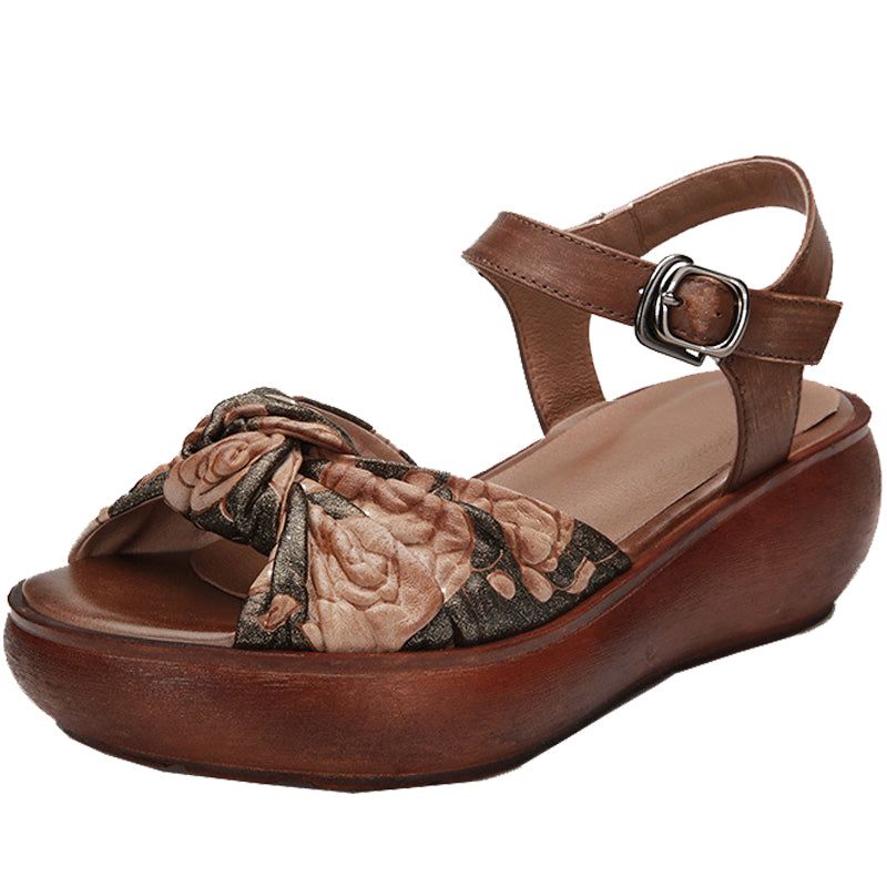 Frauen Retro-leder-sommer-plateau-sandalen