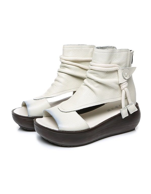 Handgefertigte Retro-sandalen Aus Leder Mit Keilabsatz Für Damen